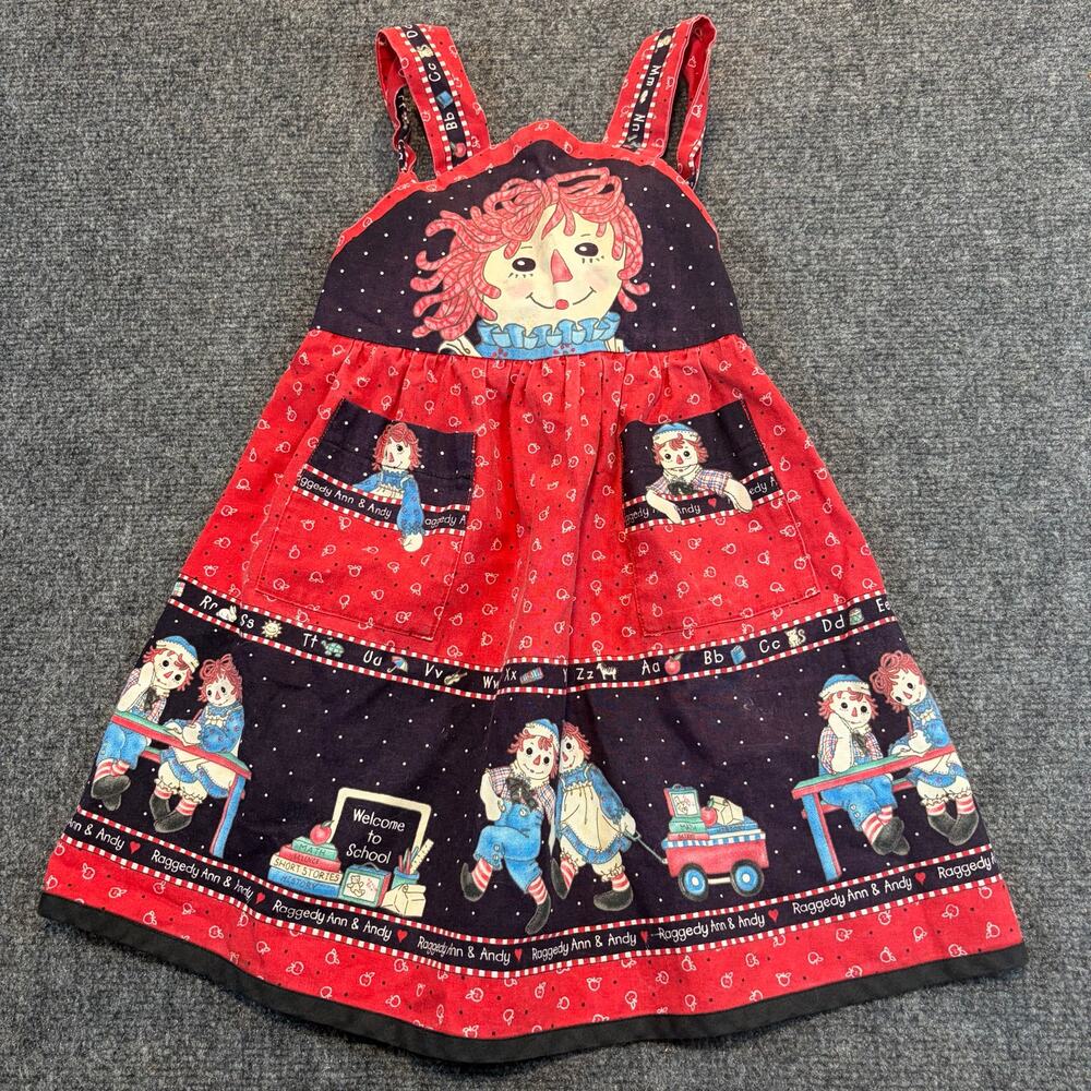 Vintage 90s Raggedy Ann Daisy Kingdom Jumper Dress Back to Schools Size 2T 3T